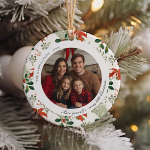 Vintage Christmas Greenery Patroon Foto Keramisch Ornament