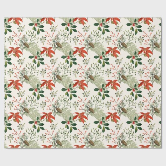Vintage Christmas Greenery Pattern Cadeaupapier (Vlak)