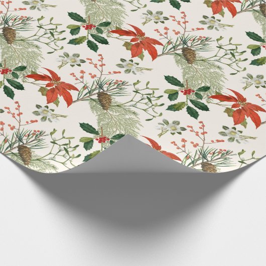 Vintage Christmas Greenery Pattern Cadeaupapier (Hoek)