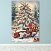 Vintage Christmas Greeting Card – Majestic Snow- Canvas Afdruk (Insitu (Houten vloer))