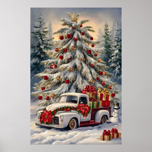 Vintage Christmas Greeting Card – Majestic Snow- Poster (Voorkant)