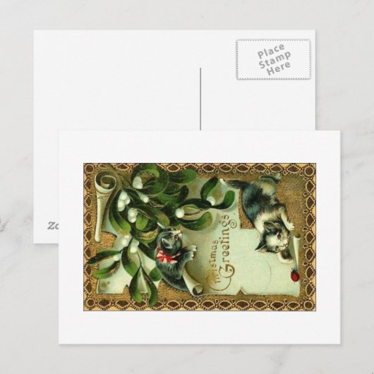 Vintage Christmas Greetings Feestdagenkaart (Voorkant / Achterkant)