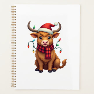 Vintage Christmas Highland Cow Cute Holiday Vector Planner