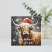 Vintage Christmas Highland Koe Feestdagenkaart (Staand voorkant)