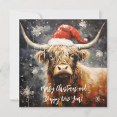 Vintage Christmas Highland Koe Feestdagenkaart (Voorkant)