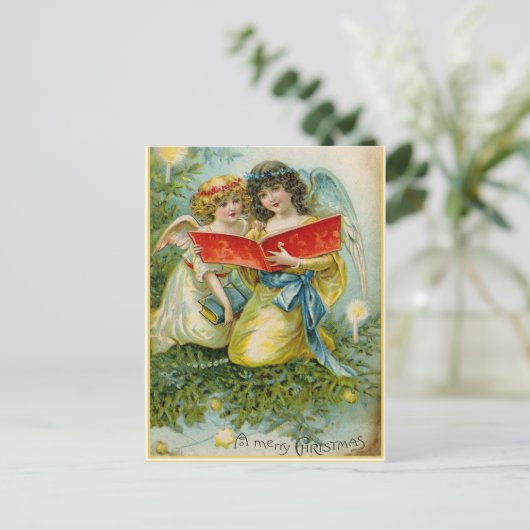 Vintage Christmas Holiday Angels briefkaart (Staand voorkant)