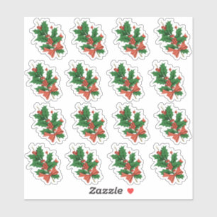 Vintage Christmas Holly Bow Envelope Seal Sticker