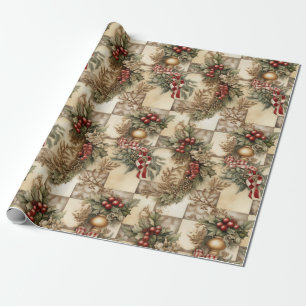 Vintage Christmas Holly Ivy Evergreen Swag Cadeaupapier