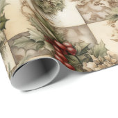 Vintage Christmas Holly Ivy Evergreen Swag Cadeaupapier (Rol Hoek)