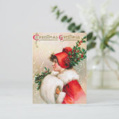 Vintage Christmas Holly Lady briefkaart (Staand voorkant)