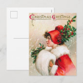 Vintage Christmas Holly Lady briefkaart (Voorkant / Achterkant)