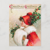 Vintage Christmas Holly Lady briefkaart (Voorkant)