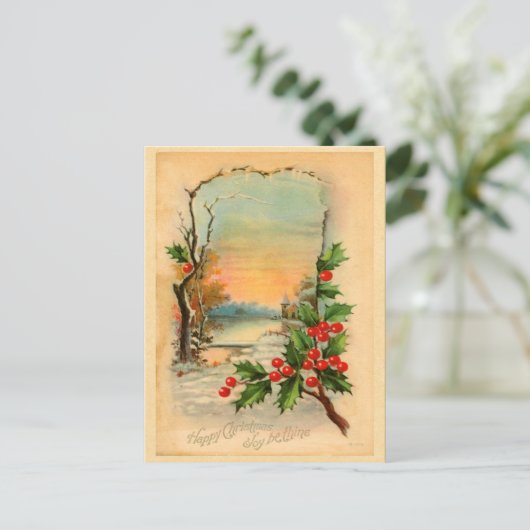 Vintage Christmas Holly Postcard Feestdagenkaart (Staand voorkant)