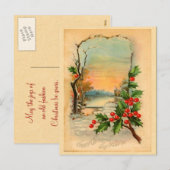 Vintage Christmas Holly Postcard Feestdagenkaart (Voorkant / Achterkant)