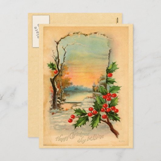 Vintage Christmas Holly Postcard Feestdagenkaart (Voorkant / Achterkant)