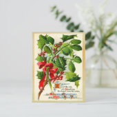 Vintage Christmas Holly Postcard Feestdagenkaart (Staand voorkant)