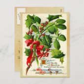 Vintage Christmas Holly Postcard Feestdagenkaart (Voorkant / Achterkant)