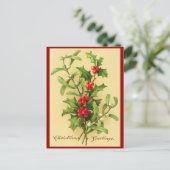 Vintage Christmas Holly Postcard Feestdagenkaart (Staand voorkant)