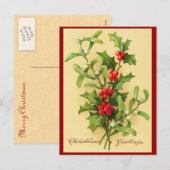 Vintage Christmas Holly Postcard Feestdagenkaart (Voorkant / Achterkant)