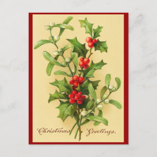 Vintage Christmas Holly Postcard Feestdagenkaart