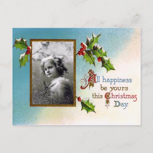 Vintage Christmas Holy en Foto Briefkaart (Voorkant)