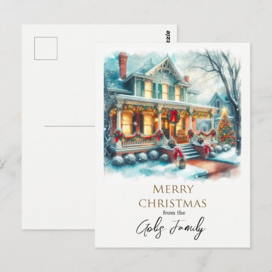 Vintage Christmas Home Vakantie Groeten Briefkaart (Voorkant / Achterkant)