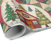 Vintage Christmas House Quilt patroon Cadeaupapier (Rol Hoek)