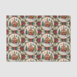 Vintage Christmas House Quilt Patroon Decoupage Tissuepapier