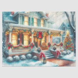 Vintage Christmas House Tissue Papier