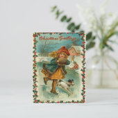 Vintage Christmas Ice Skating Postcard Feestdagenkaart (Staand voorkant)