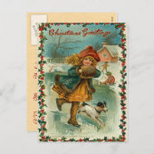 Vintage Christmas Ice Skating Postcard Feestdagenkaart (Voorkant / Achterkant)