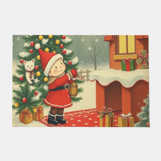 Vintage Christmas Illustration Deurmat (Voorkant)