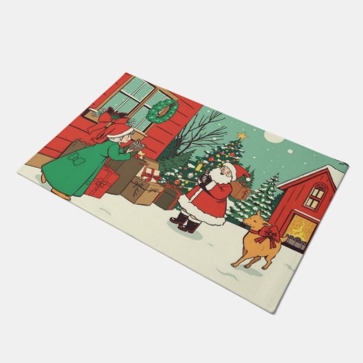 Vintage Christmas Illustration Deurmat (Schuin)