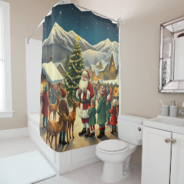Vintage Christmas Illustration Douchegordijn
