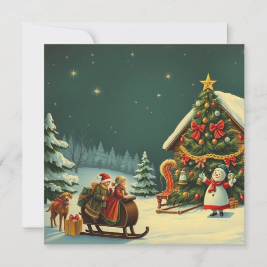 Vintage Christmas Illustration Feestdagenkaart (Voorkant)