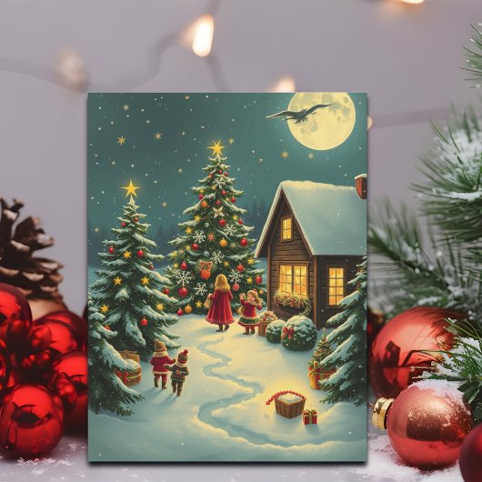 Vintage Christmas Illustration Feestdagenkaart