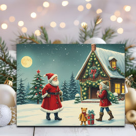 Vintage Christmas Illustration Feestdagenkaart
