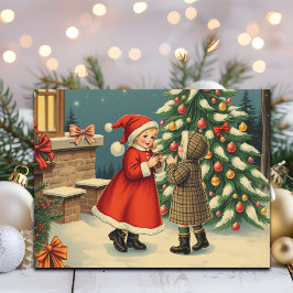 Vintage Christmas Illustration Feestdagenkaart