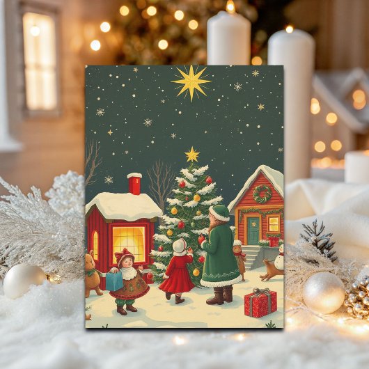 Vintage Christmas Illustration Feestdagenkaart