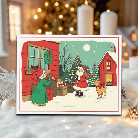 Vintage Christmas Illustration Feestdagenkaart