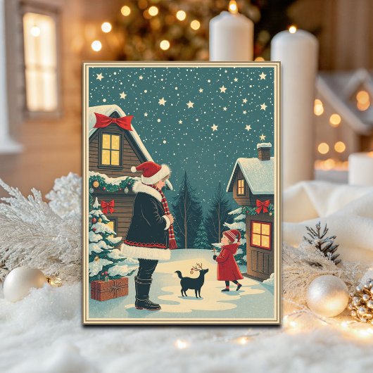 Vintage Christmas Illustration Feestdagenkaart