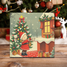 Vintage Christmas Illustration Feestdagenkaart