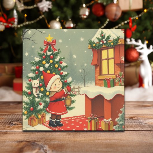 Vintage Christmas Illustration Feestdagenkaart