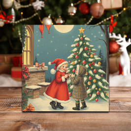 Vintage Christmas Illustration Feestdagenkaart