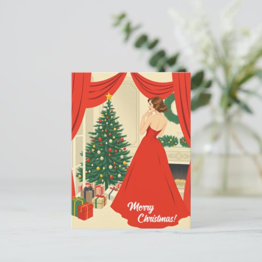 Vintage Christmas Illustration Feestdagenkaart (Staand voorkant)