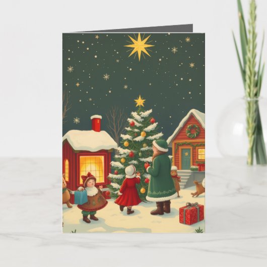 Vintage Christmas Illustration Kaart (Voorkant)