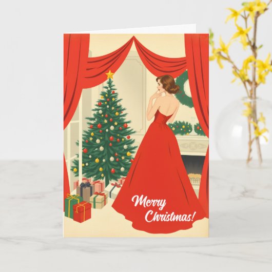 Vintage Christmas Illustration Kaart (Gele Bloem)