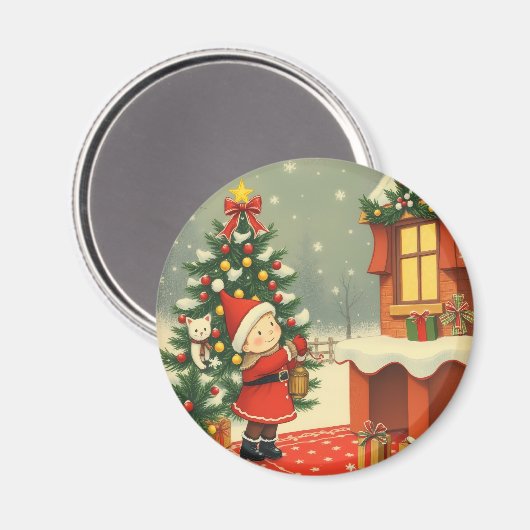 Vintage Christmas Illustration Magneet (Voorkant / Achterkant)