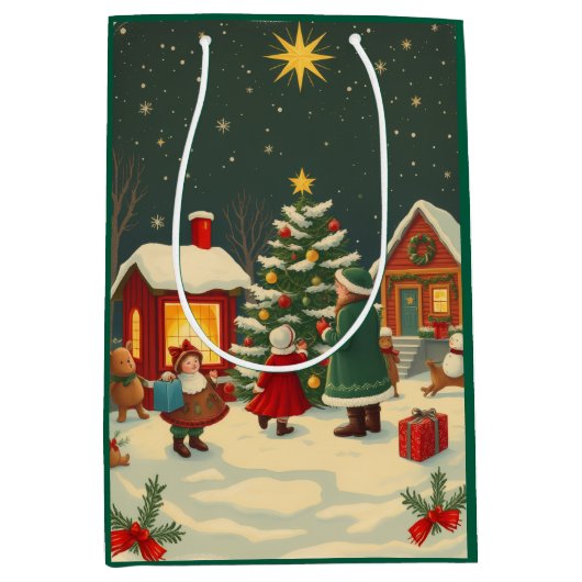 Vintage Christmas Illustration Medium Cadeauzakje (Voorkant)