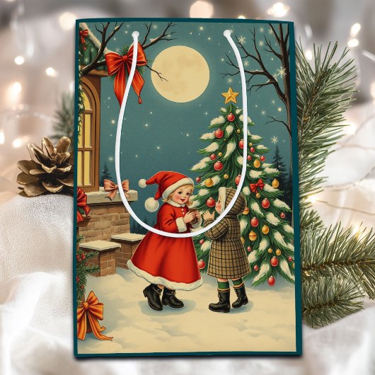 Vintage Christmas Illustration Medium Cadeauzakje
